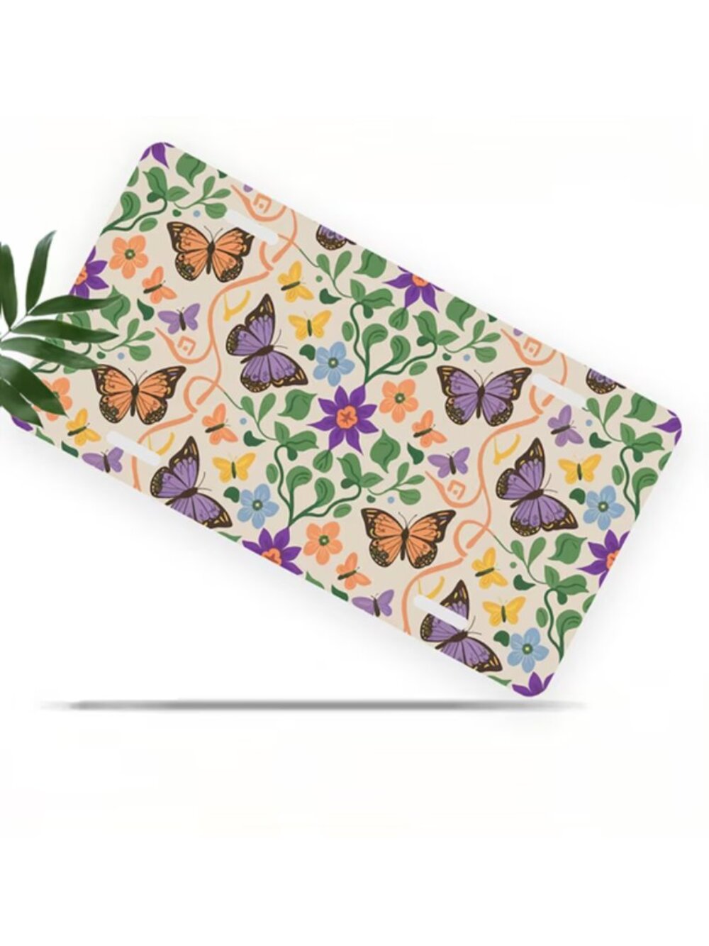 License Plate, Floral butterfly Pattern Decorative Front,Personalized Stainless